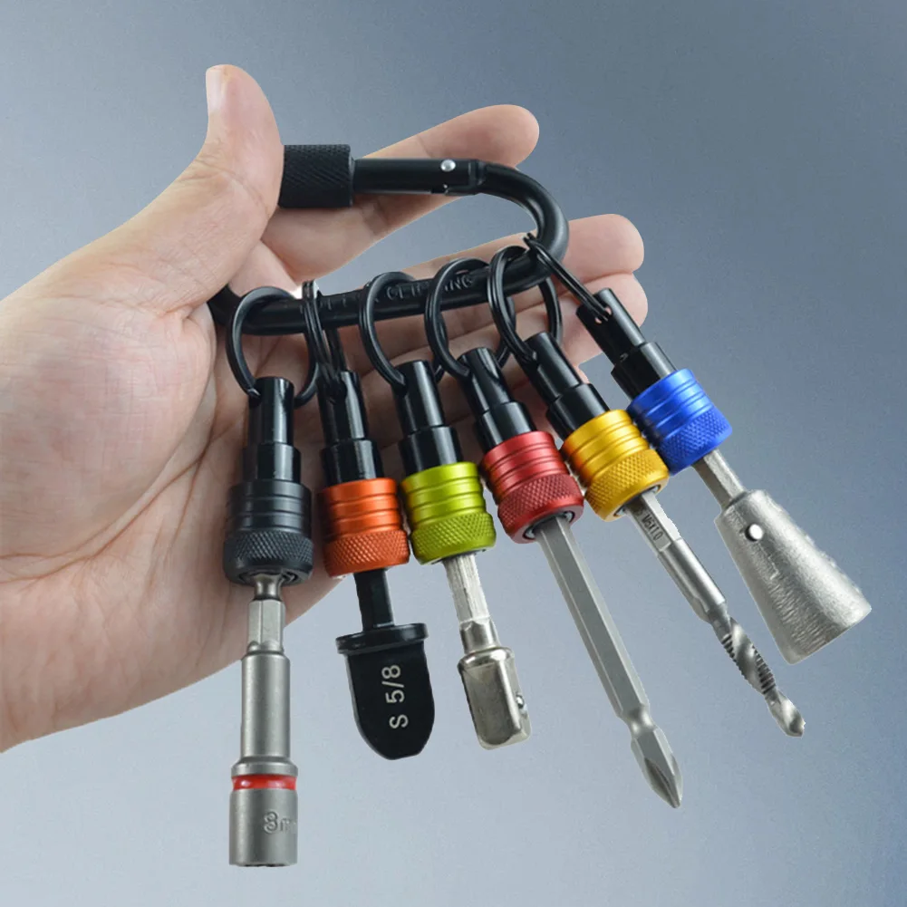 

6pcs/Set 1/4 Inch Hex Shank Screwdriver Head Holder Quick-change Extension Bar Extension Rod Key Chain Adapter Drill Bit Holder