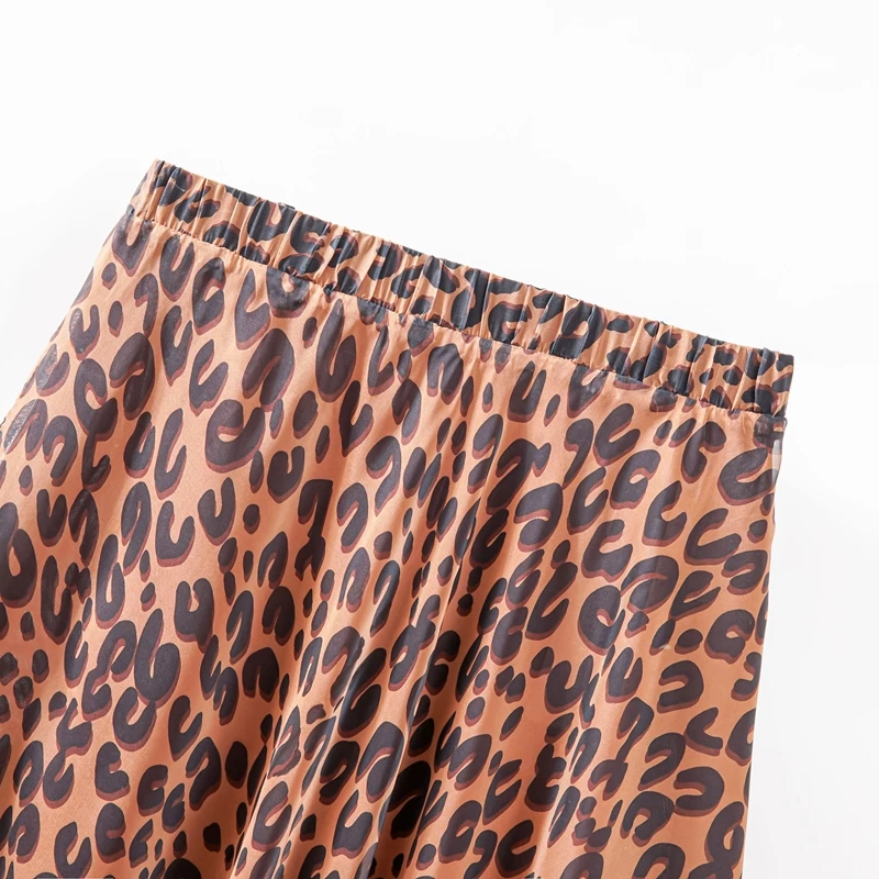 Gonne lunghe leggere da donna con stampa leopardata Gonne lunghe in chiffon estivo da spiaggia a pieghe elastiche a vita alta