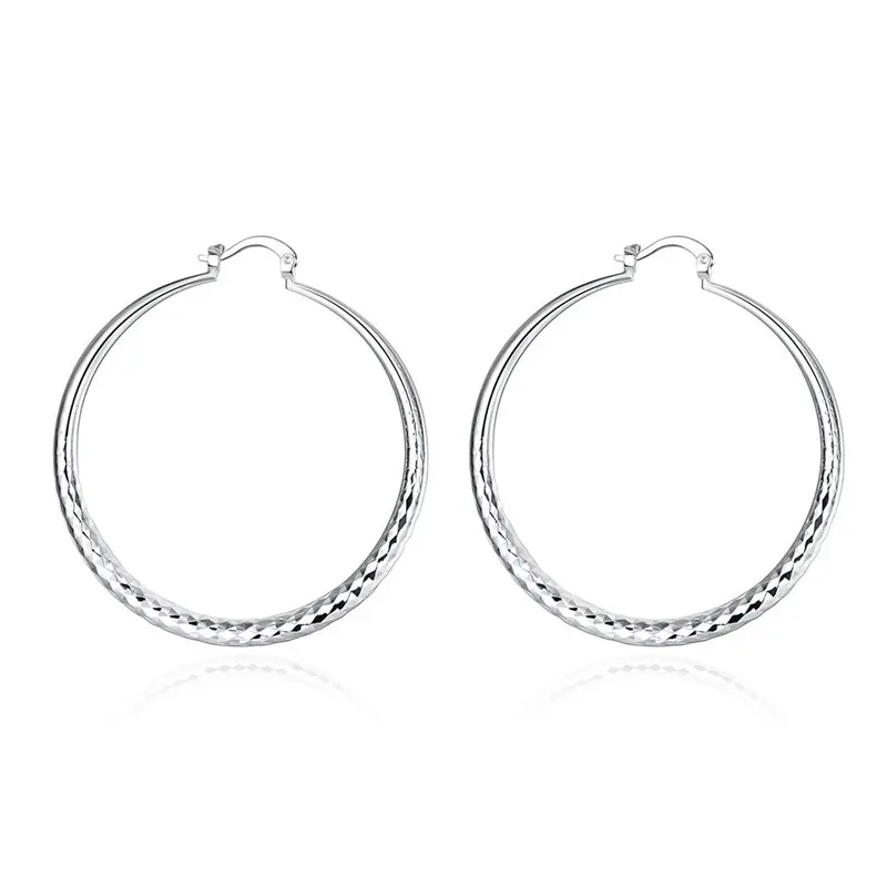 

Charm 925 Sterling Silver 50MM Simple Shiny Circle Hoop Earrings For Women Fashion Party Favors Wedding Jewelry Wholesale