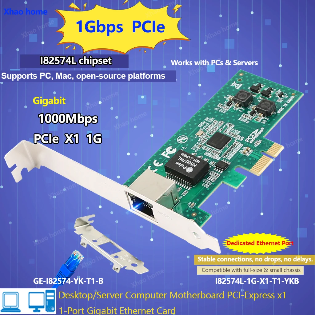 

PCIe Gigabit Ethernet Card, Single Port, 1000Mbps Network Adapter for PC/Server/ESXi, Plug & Play, RJ45 LAN, Soft Router, Gaming