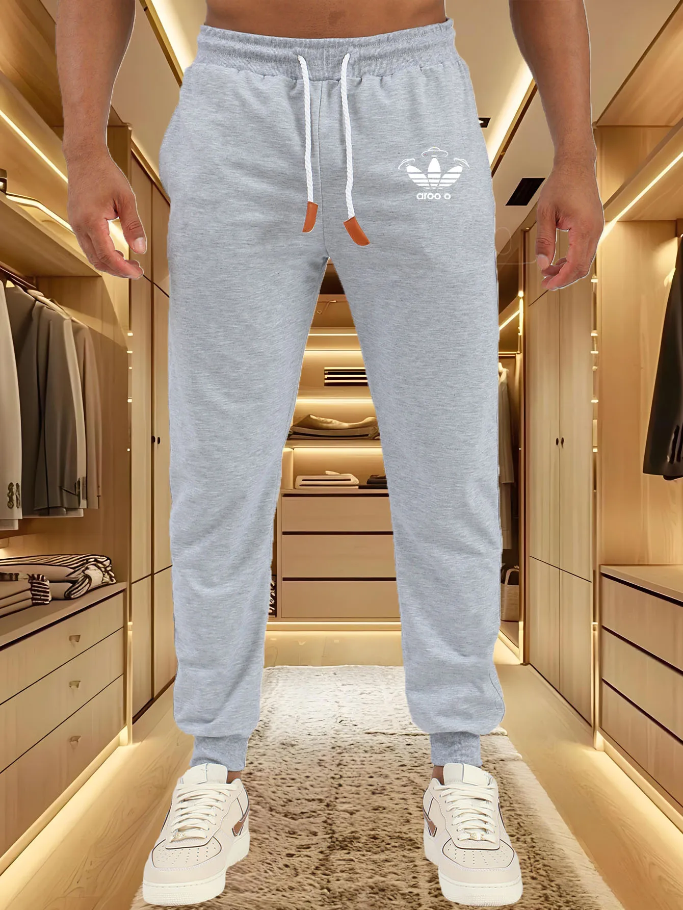 

Men's Classic Trefoil Style Graphic Print Jogging Sweatpants Elastic Cuff Drawstring Jogger Trousers Casual Street Style Sportsw