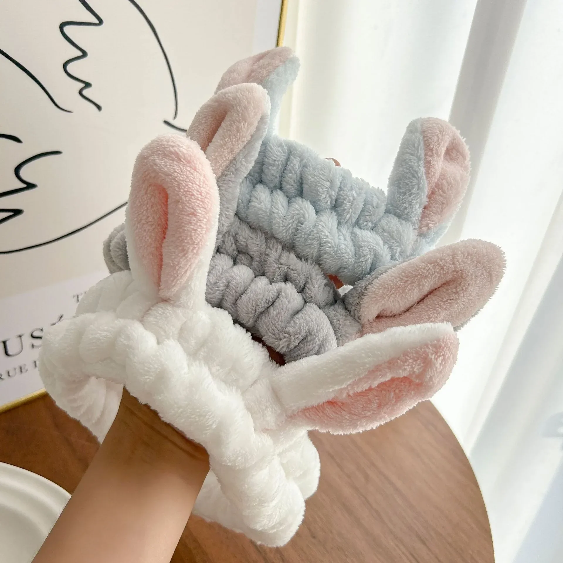 

Cute plush wash rabbit ears headband Flannel non-slip Hair band Women's Hair accessories Elastic headband accessories