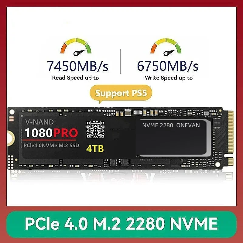 

1080 PRO PCIe 5.0 NVMe 4.0 M.2 2280 1TB 2TB 4TB SSD Internal Solid State Hard Drive For Laptop Desktop MLC PC PS5 Computer NEW