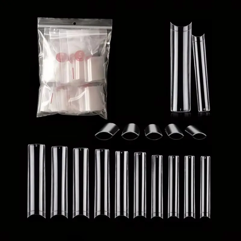 500 Stück C-Kurven-freie Nagelspitzen in den Größen 2XL/3XL, professionelles Set, rechtwinklig zulaufende quadratische transparente Nagelspitzen, halbbedeckende lange künstliche Nagelspitzen – Detail 4