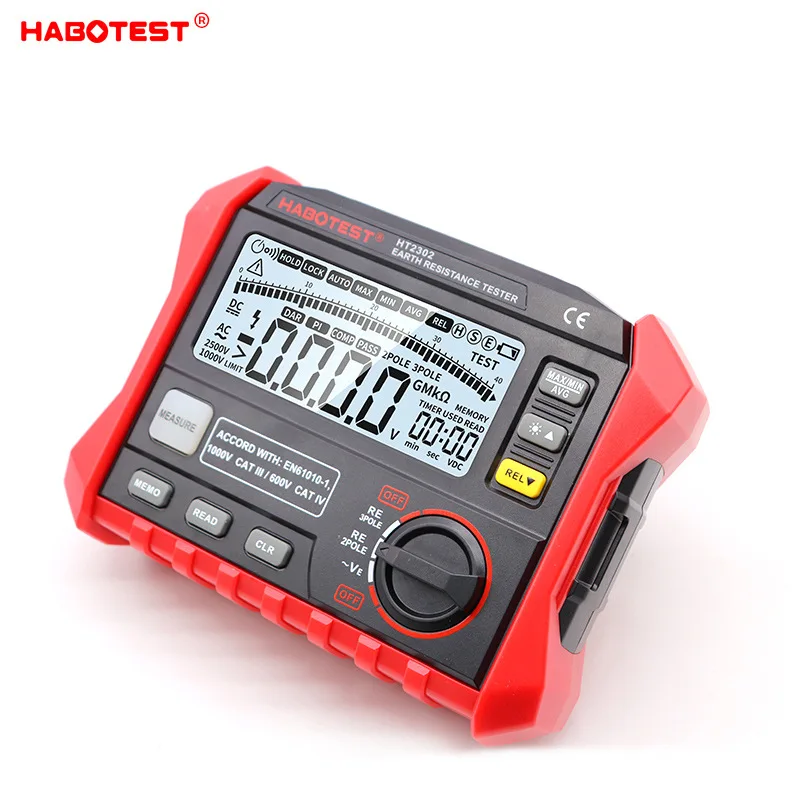 Habotest HT2302 Digital Earth Resistance Meter Grounding & Lightning Protection Tester for Soil Resistivity Measurement
