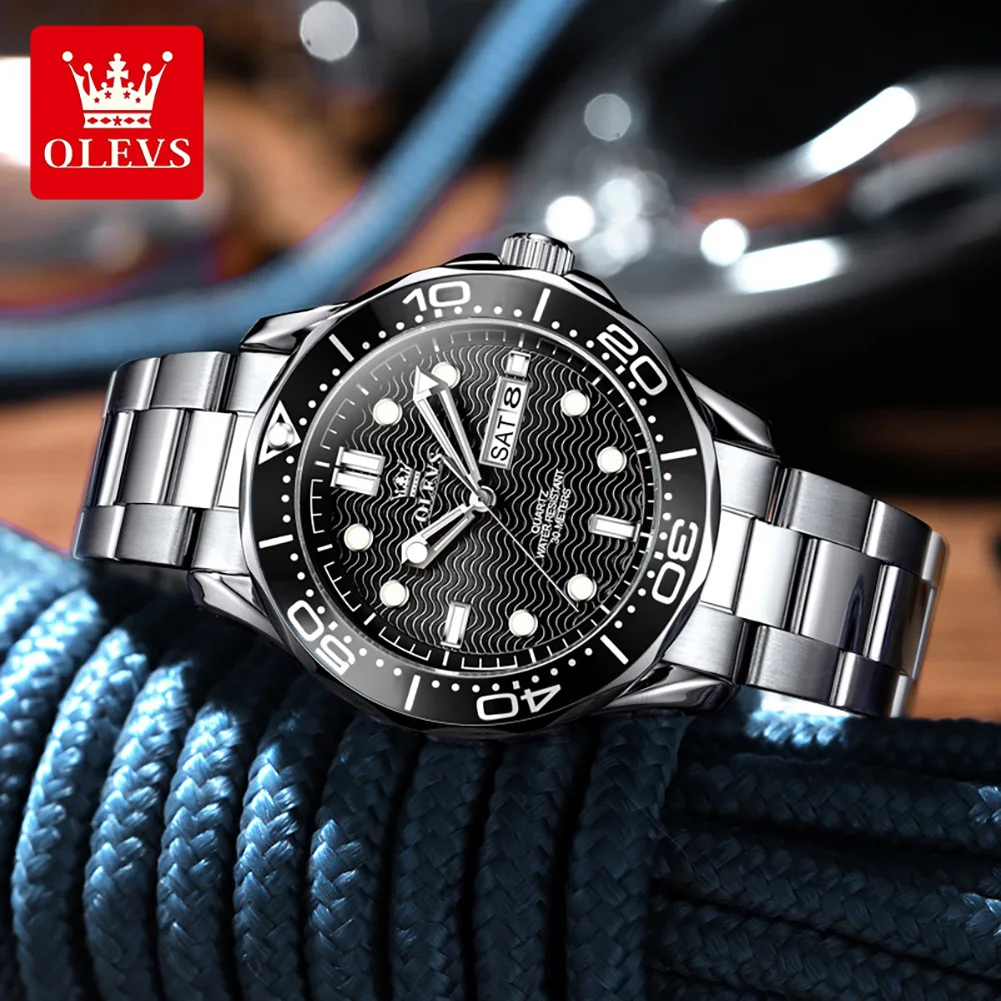 

OLEVS 3738 Original Quartz Movement Watch Luxury Dive Watch Bezel Stainless Steel 30m Waterproof Stylish Lighting Function Watch