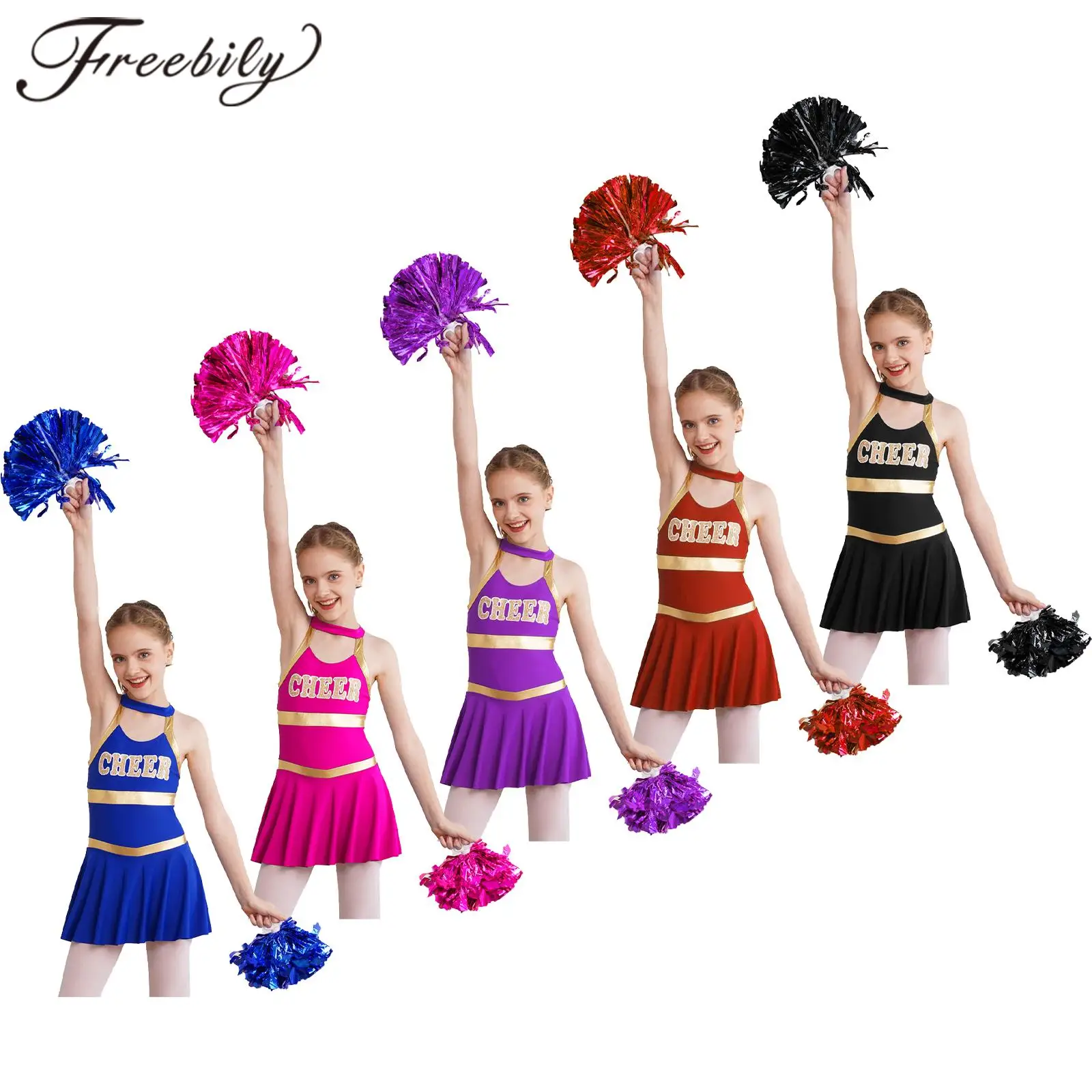 

Kids Cheerleading Costume for Girls Sleeveless Letters Printed Cheer Dance Dress Cheerleader Uniforms Sets Cheerlead Costumes