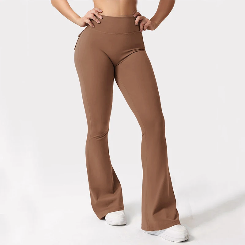 Women's Yoga Flare Trousers, High-Waisted Tummy-Control Wide-Leg Trousers Outdoor Casual Leggings with Pockets, Gym Workout Trou image 6