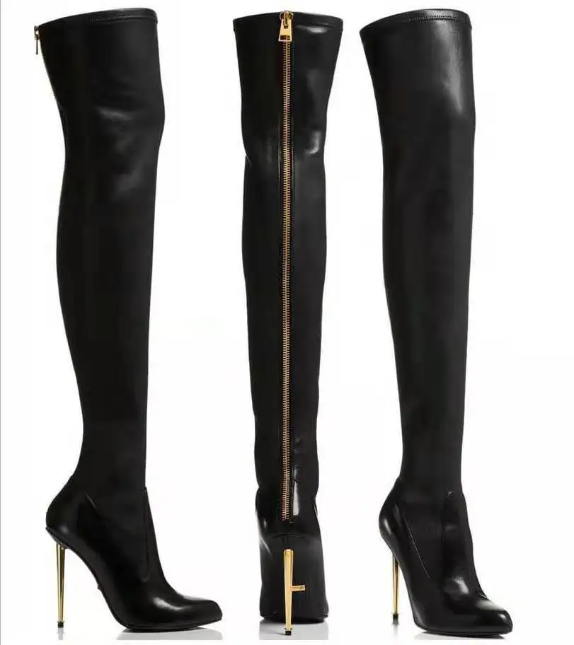 Sexy Crotch Thigh High Boots Over The Knee Elastic Stretch Boots Full Zipper Women Botas Mujer Sexy Knee High Heels Sock Boots