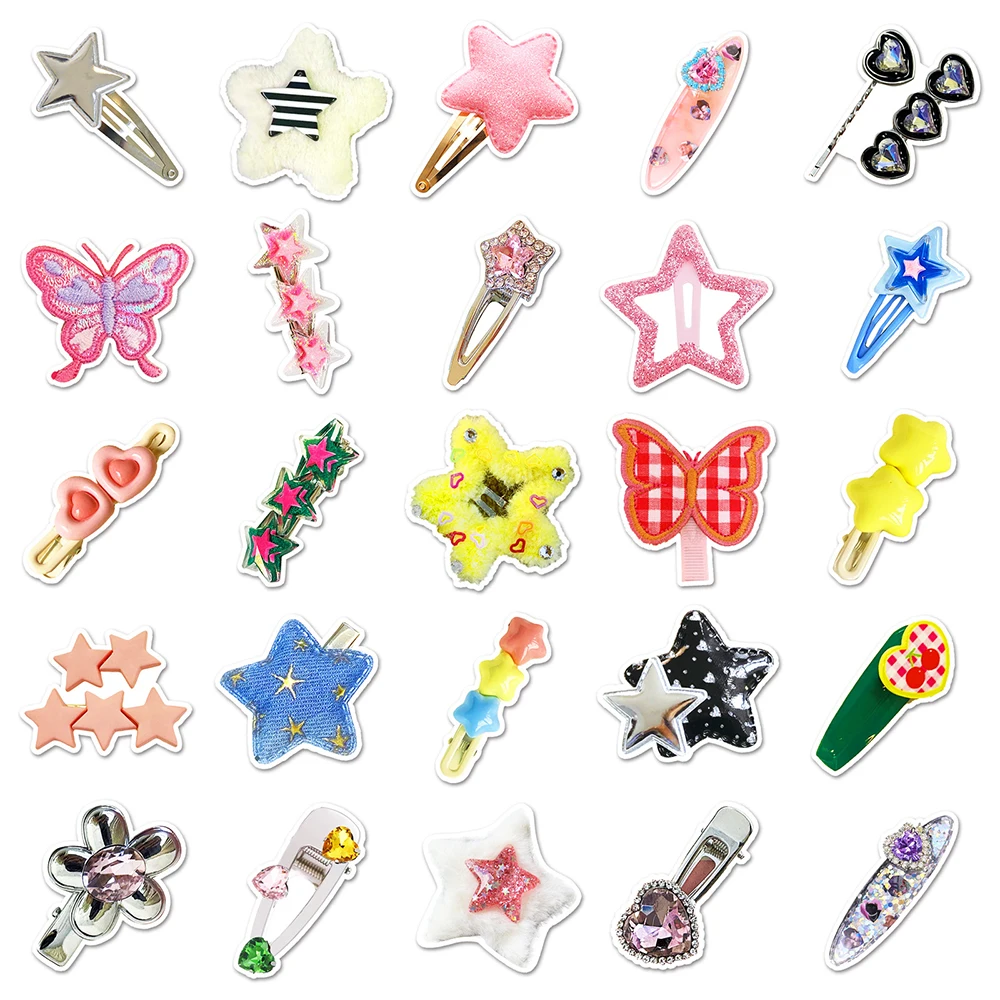 10/30/50pcs Cute Y2K Star Hair Clips Stickers Decals Cartoon Sticker DIY Phone Notebook Bike Skateboard Suitcase Graffiti Toys