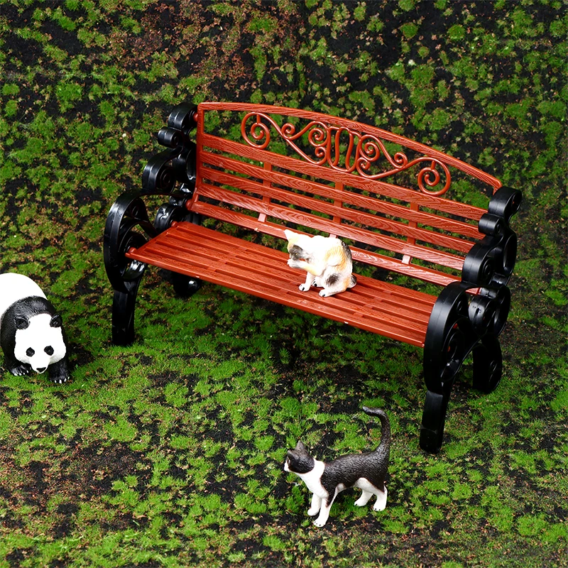 【F】1:6 Dollhouse Miniature Park Bench Recliner Chair Mini Double Chair Model Garden Decor Toy Doll House Accessories