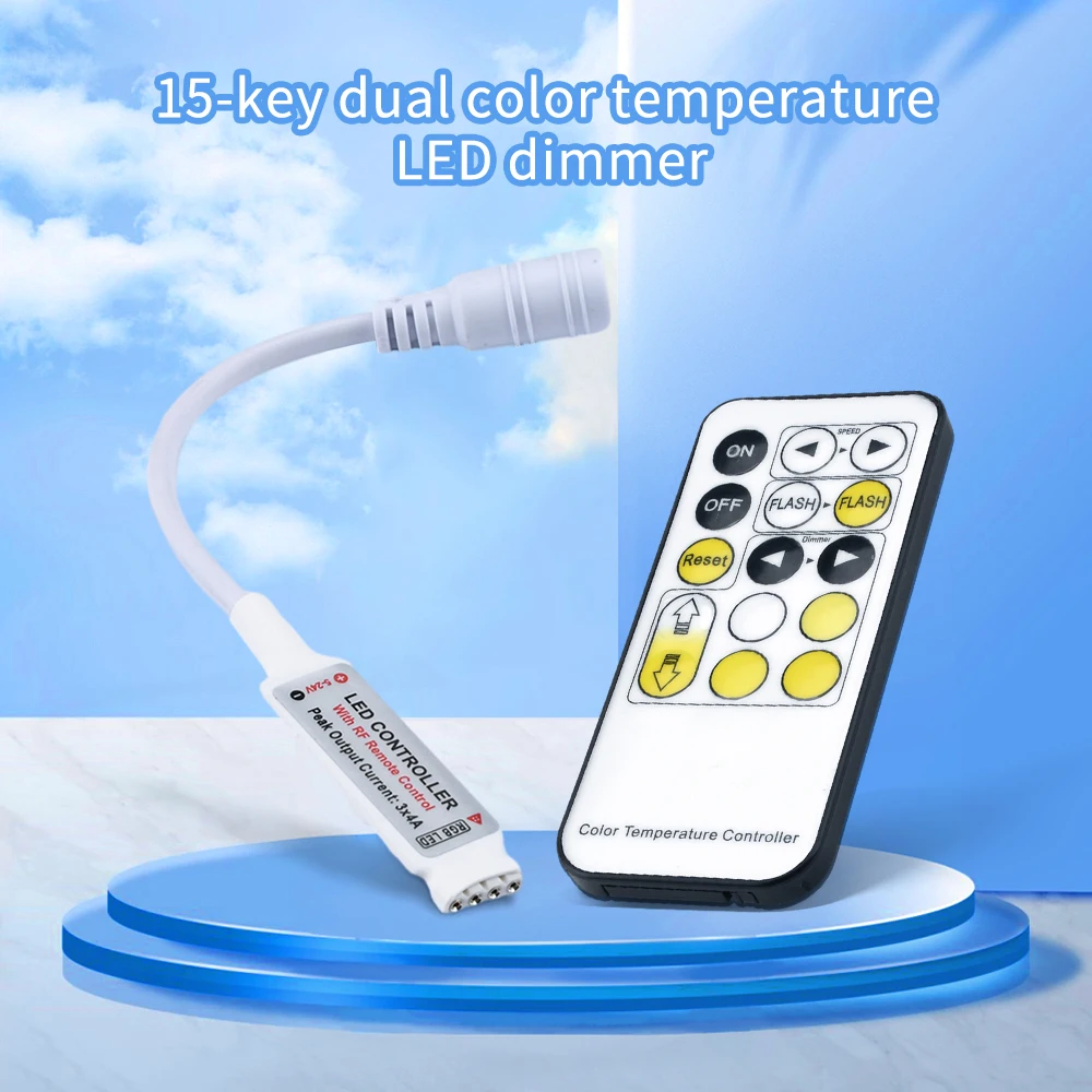 DC5-24V Mini RF 15 Keys Dual Colour Temperature Led Dimming Controller Led Strip Light Controller