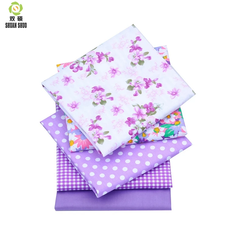 Shuanshuo Purple Color Cotton Fat Quarter Bundles Fabric Patchwork patchwork Pattern For Sewing DIY Crafts  40*50cm 5pcs/lot