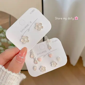 S925 실버 바늘 아연 합금 귀걸이, 꽃 하트 모양 달 모양, 여성용 귀엽고 상큼한 귀걸이 