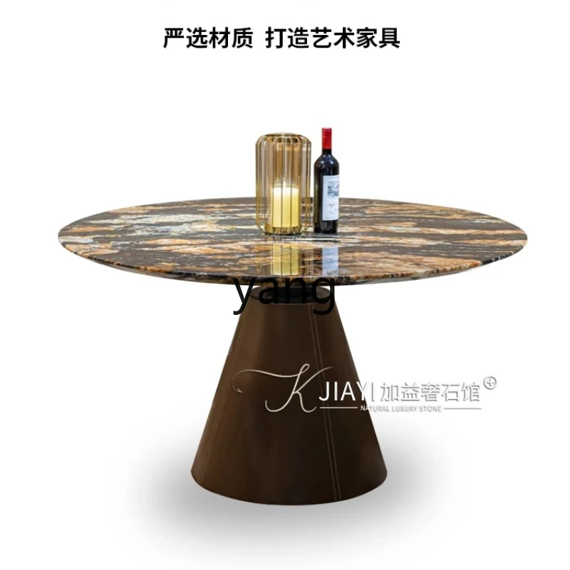 

Lmm luxury stone dining table round small apartment natural marble dining table with turntable