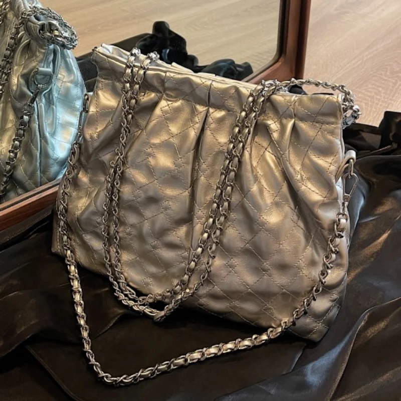 Bolso de hombro con cadena, Cartera de mano con celosía de diamante que combina con todo, almacenamiento de compras, Retro, informal, gran capacidad, tendencia de moda, 2023