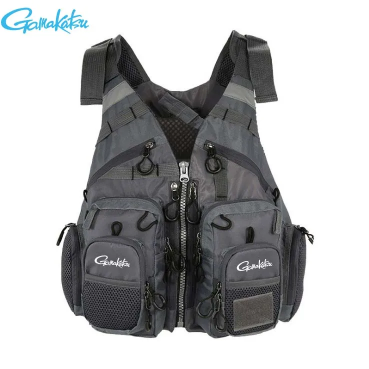 Gamakatsu Fishing Life Jacket Boat Sea Lure Fishing - Multi-Functional Multi-Pocket Portable with Removable Buoyancy Material