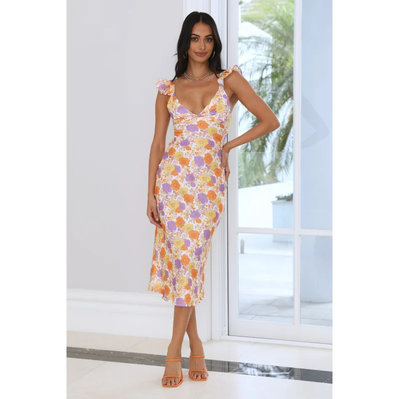 

Popular Season-Changing New Women's ClothingVCollar Printing Backless Dress