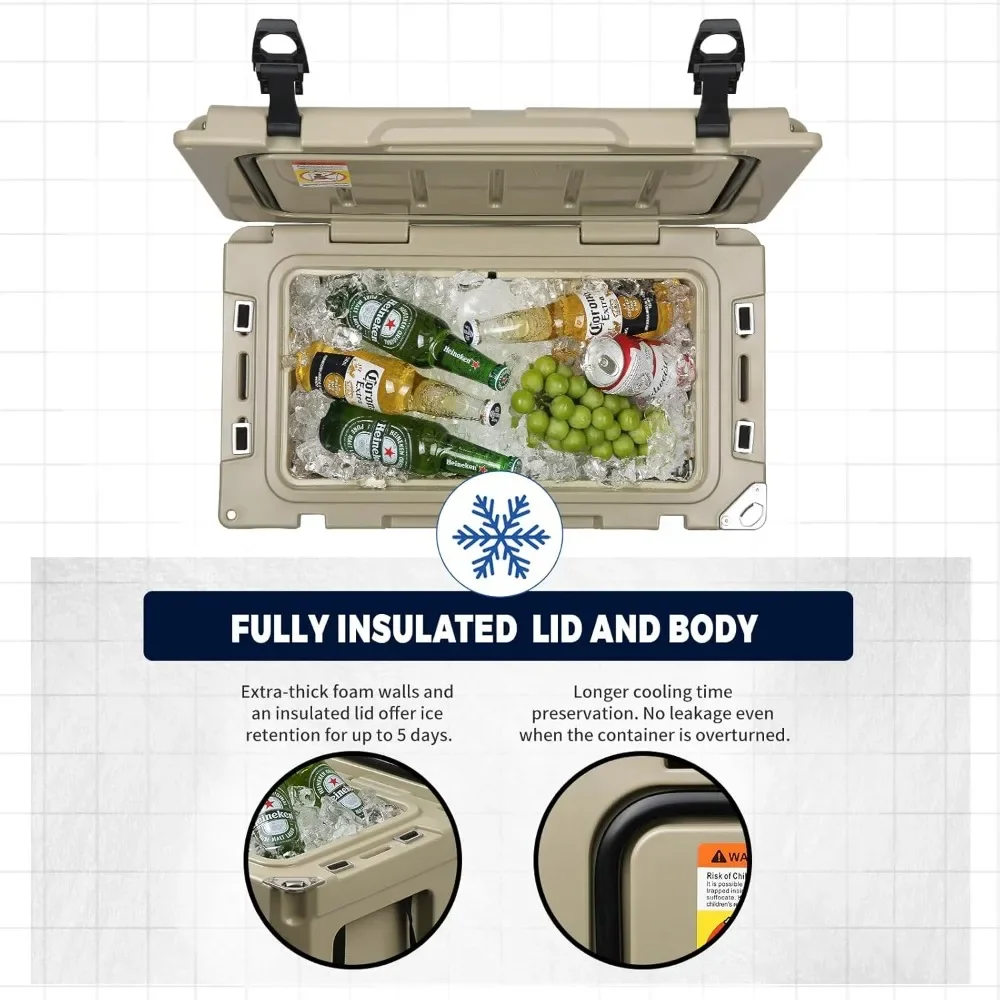 30QT Quart Rotomolded Cooler, 5 Days Protale Ice Cooler, Ice Chest Suit for BBQ, Camping, Pincnic, and Other Outdoor