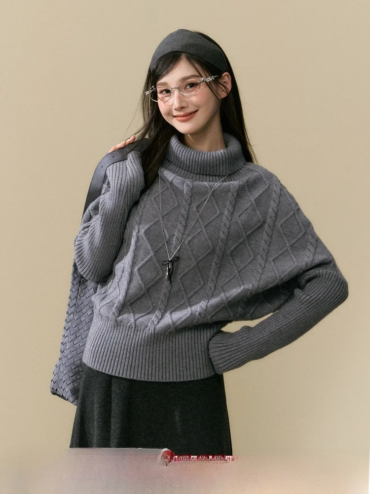 

ELEVEN SP Women's High Collar Knitted Sweater Loose Fit Long Sve Autumn Winter Faion Batwing Sve Premium Feeling Top