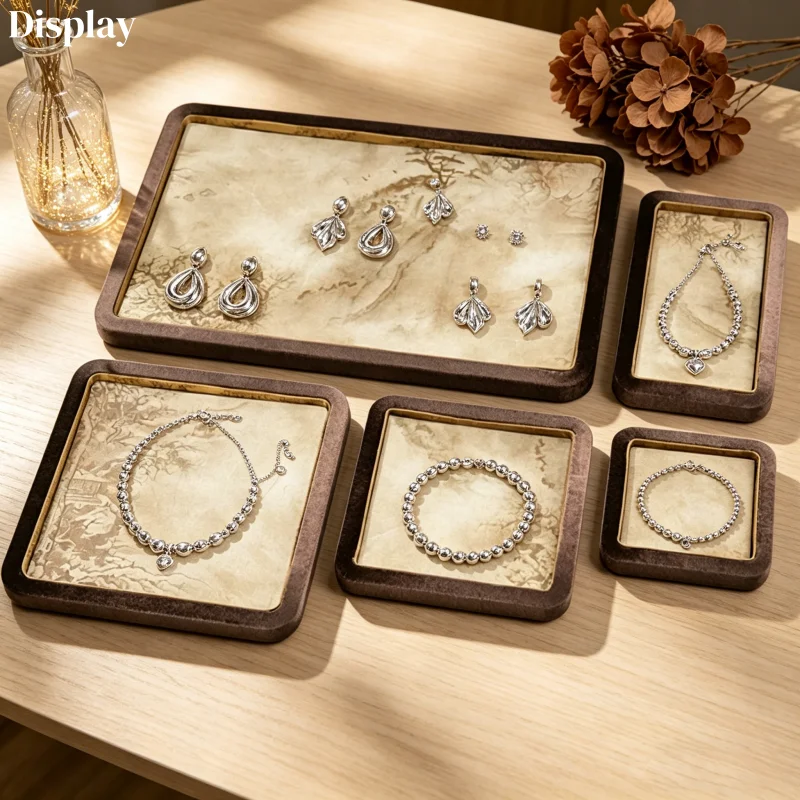 

Elegant Chinese Embroidered Velvet Edge Tray, Bracelet & Necklace Storage Display, Counter Viewing Plate for Shop