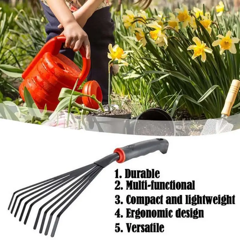9 Teeth Lawns Garden Rake Heavy Duty Dethatching Rake Rake For Head Hand Fan Leaf Rake With Ergonomic Handle for Loosening Soil