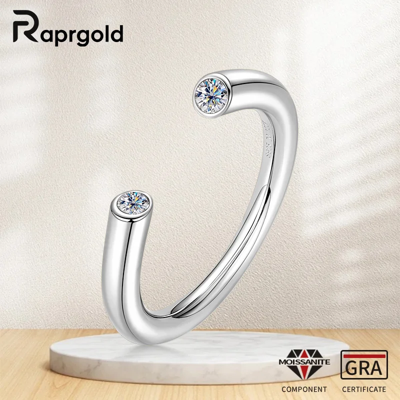 

RAPRGOLD GRA Certified 2.5mm Round Cut Moissanite Open Ring for Women Fine Jewelry S925 Sterling Silver Engagement Rings Gifts