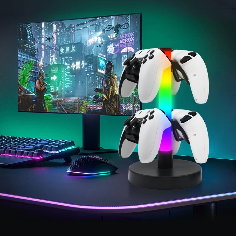 RGB gaming controller stand, headphone stand, ambient lighting, gaming pickup rhythm light desk lamp, night light view 2