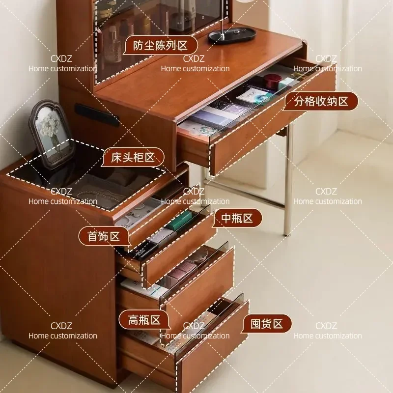 Retro Solid Wood Dresser Nordic Telescopic Storage Desk Small Apartment Bedroom Furniture Medieval Bedside Table Integrated