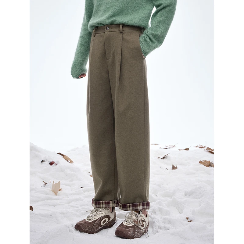 ELFSACK 2025 Winter New Arrivals Casual Preppy Classic Striped Cuff Straight Slim Leg Tapered Long Pants For Women