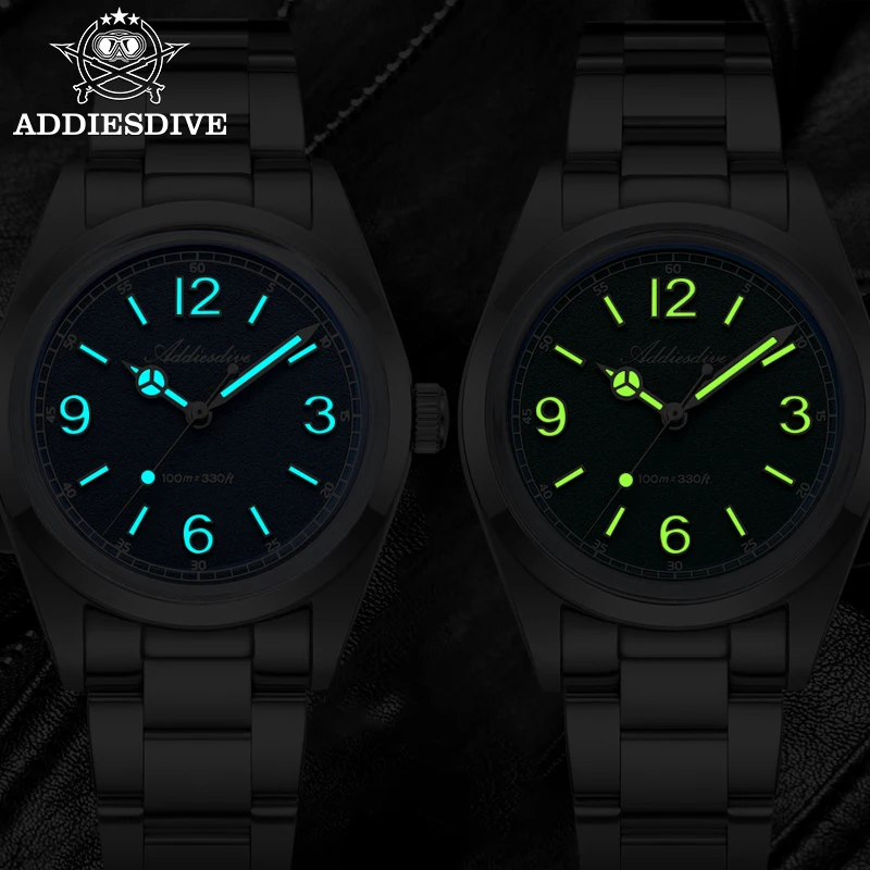 ADDIESDIVE Top Brand Men Watch 100M Waterproof Super Luminous Stainless Steel New Quartz Watch 36mm Elegant VH31 Watches For Men