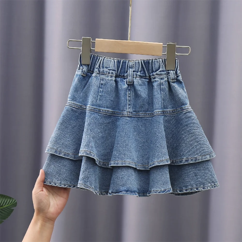 Herbstliche Mädchen-Jeans-Tutu-Röcke, süße, doppellagige Rüschen, hochtaillierter Jeansrock, kurze Röcke, Mini-Plisseeröcke, für Kinder von 2 bis 12 Jahren. – Detail 6