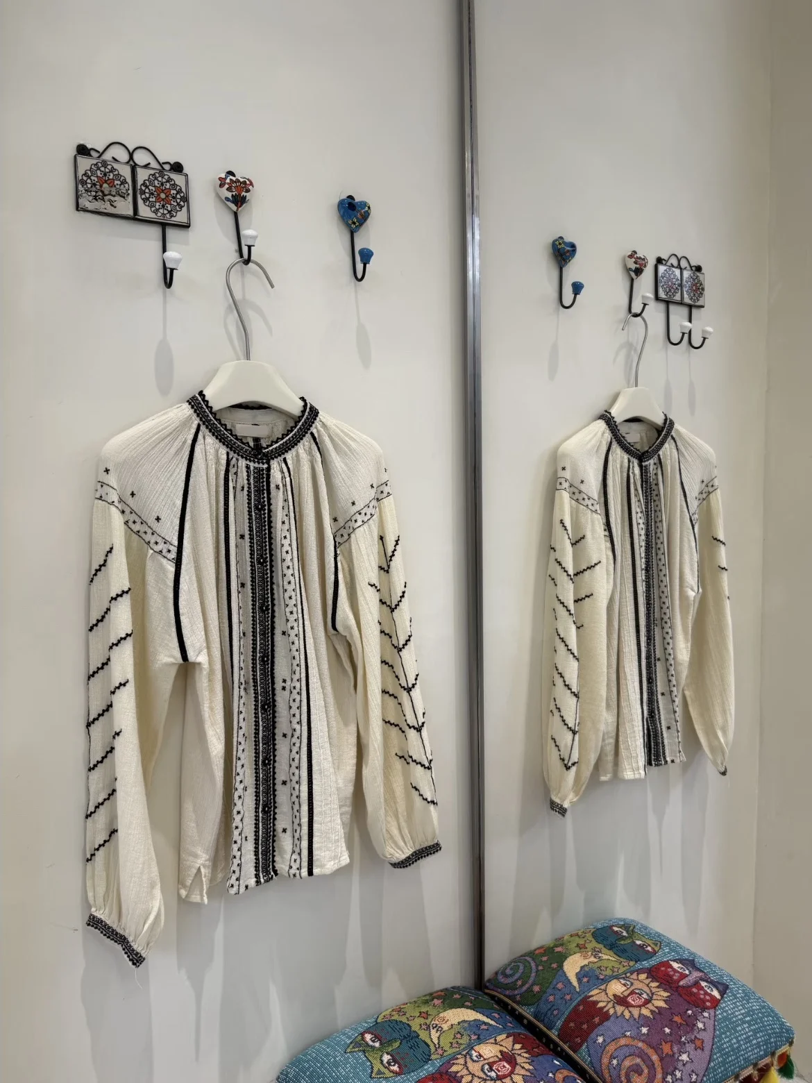 

Bohemian Style Heavy Embroidery Versatile Cotton Shirt for Women round Neck Long Sleeve Autumn Winter Fashion Heidd