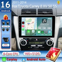 Android 16 For Toyota Camry 7 XV 50 55 2011 - 2014 2K QLED Android Car Radio Multimedia Video Player GPS AI Voice CarPlay Stereo