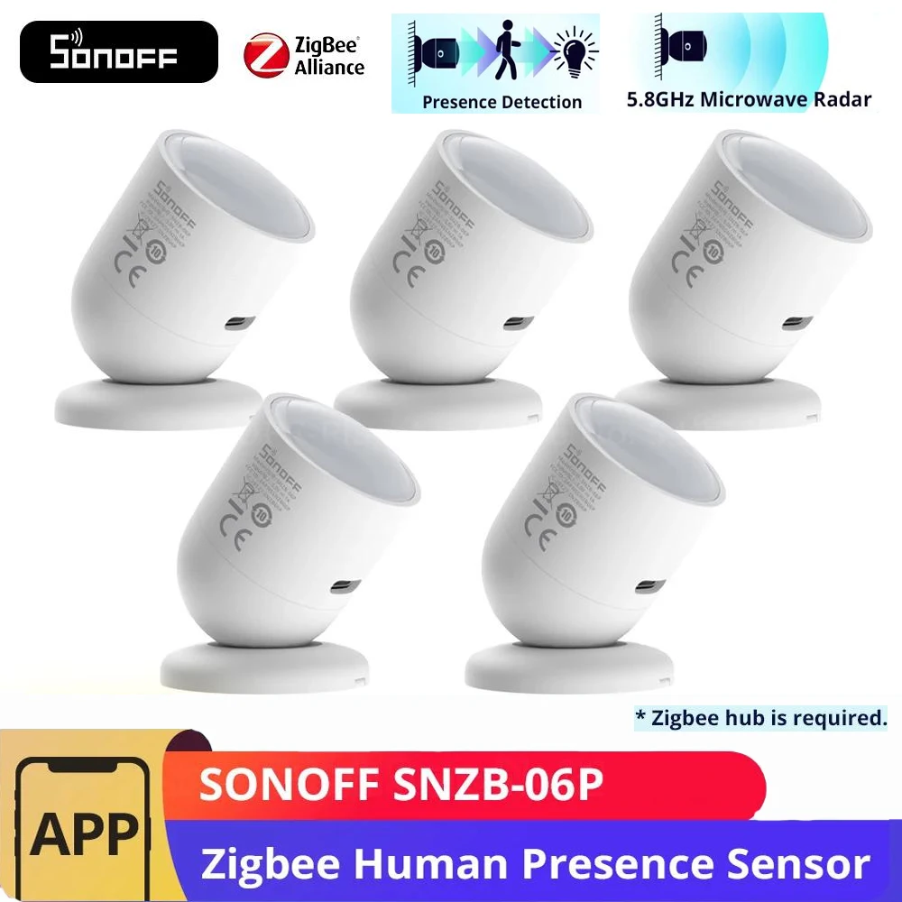 SONOFF-Zigbee Sensor de Pressão Humana, SNZB-06P, Sensoriamento de Luz, Smart Home Automation, Suporte Google Alexa, 1-5pcs