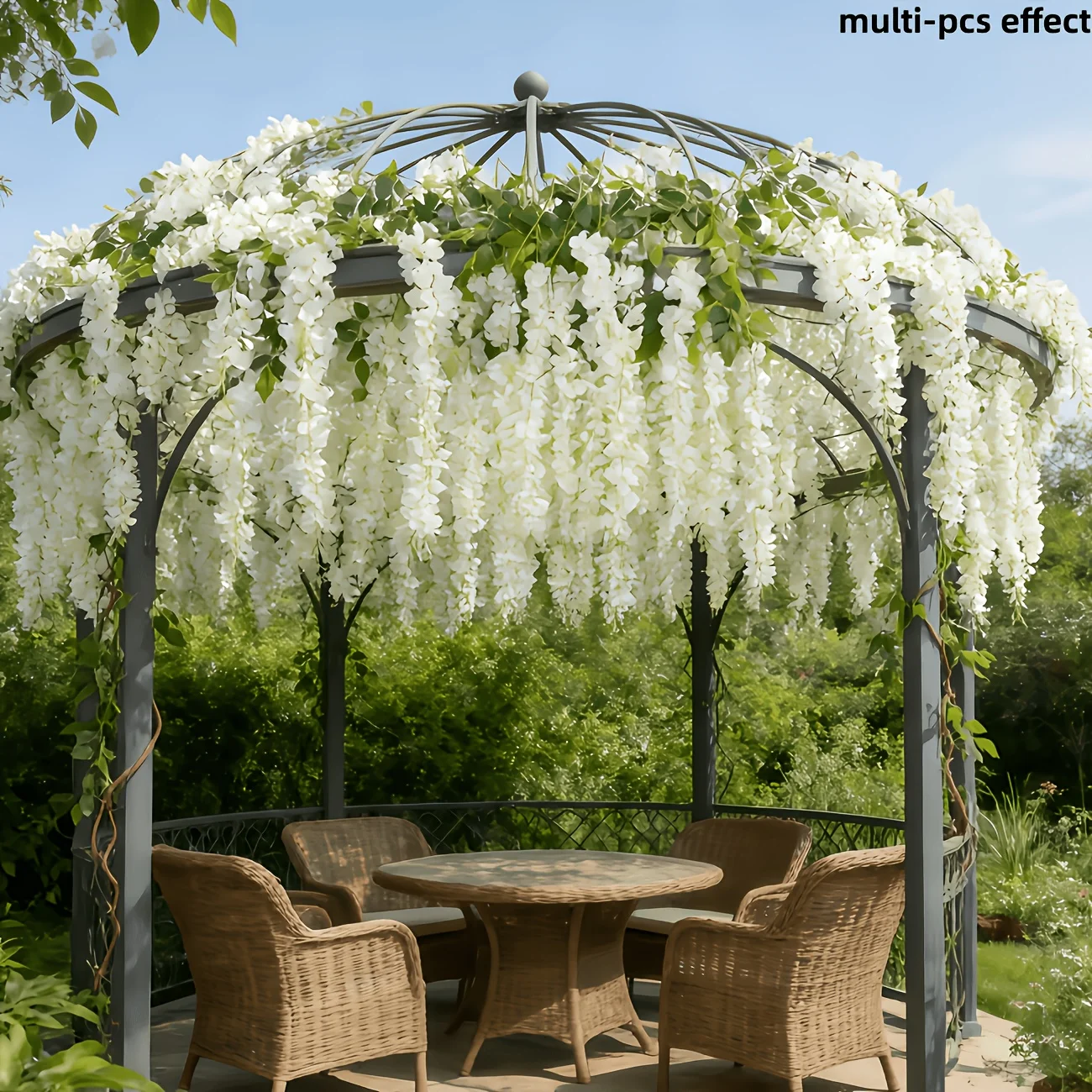 48 künstliche Glyzinienranken, künstliche Blumenranken für Innen- und Außendekorationen/weiß, geeignet für Hochzeitsdekorationen, Bögen, Gärten, Terrassen, Deckendekorationen, Rankgitter-Dekorationen, Deckendekoration – Detail 4