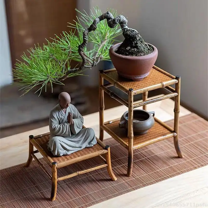 Handmade Natural Bamboo Display Stand Tea Set Table Base Bonsai Plant Decorative Shelves Buddha Incense Pedestal Fish Tank Lathe