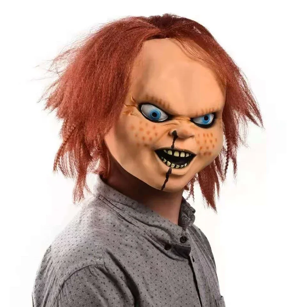 Realistic Chucky Mask Scary Halloween Cosplay Masquerade Latex Mask Decorated Ghost Dolls Figure Knife Costume Accessories Party