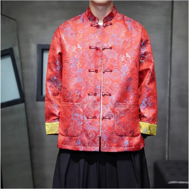 

Новая мужская осенне-зимняя жаккардовая куртка Hanfu в китайском стиле Tang с длинными рукавами и пуговицами