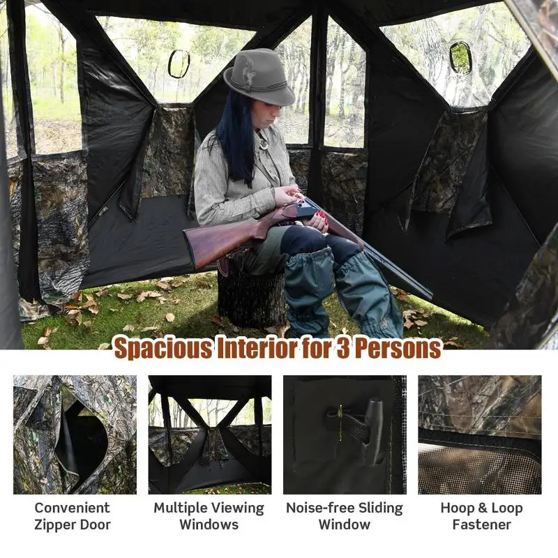 Portable Hunting Blind with Ground Stakes and Tie-Downs for Deer and Antelope, Outdoor Concealment Shelter for Field Hunting view 6