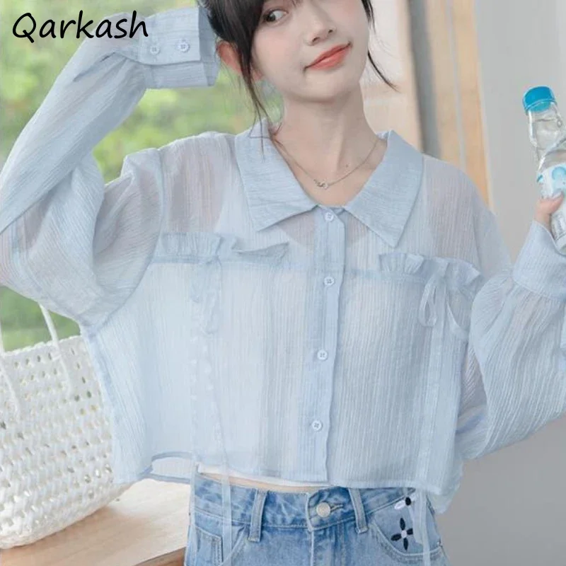 

Women Long Sleeve Shirts Cute Summer Thin Sun-proof Cropped Outerwear Loose All-match New Chic Schoolgirls Leisure Streetwear