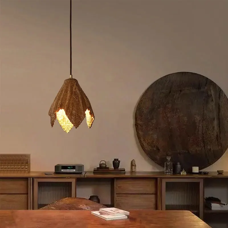 مصباح معلق على شكل أوراق شجر ذابلة عتيقة، بار على طراز وابي سابي مخصص، مطعم، بيت الضيافة، تركيبات إضاءة غرفة الشاي #4