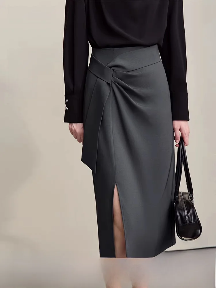 

Ele Commuter Sle Anti-Wrinkle Iron-Free Slit Wrap around Skirt Women's Skirt Polyester Fiber Straight H-ape
