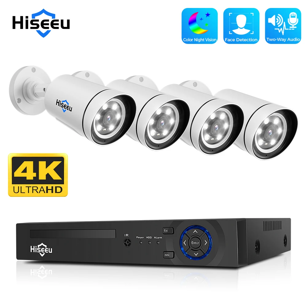 Hiseeu 4K 8MP POE Security Camera System AI Face Detection 8 Port NVR H.265 Home Waterproof CCTV Surveillance IP Camera Kit