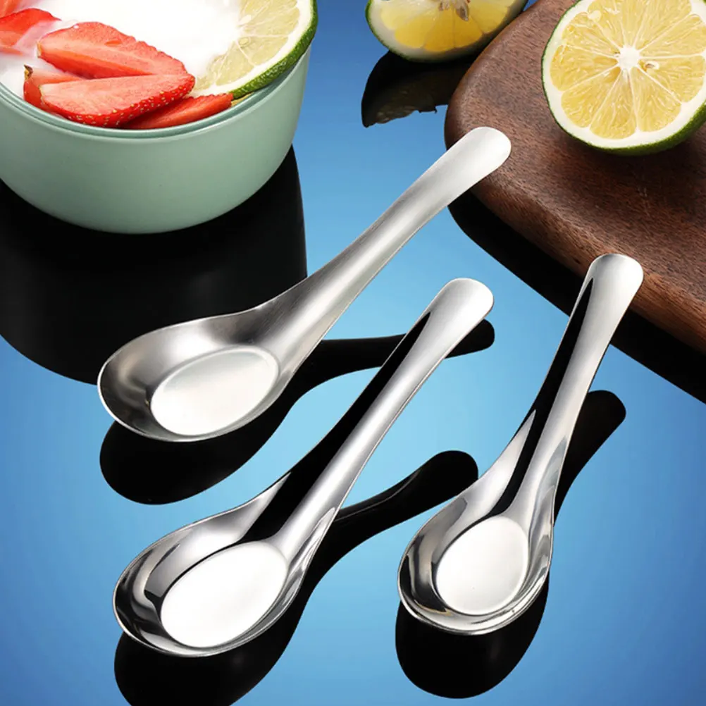 

6 Pcs Mirror Stainless Steel Spoon Desert Silver Serving Spoons Metal Large for Buffet Cooking Portable