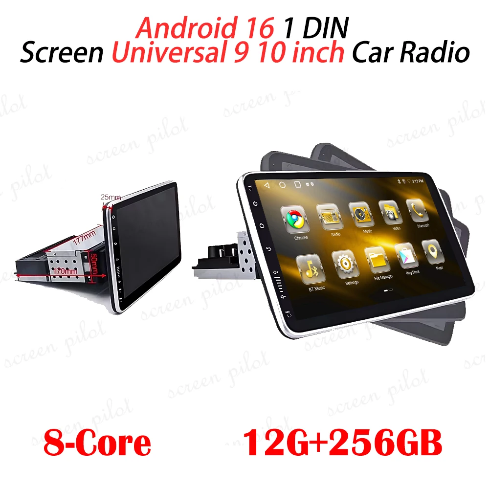 9-10-calowe radio samochodowe z Androidem 16, 1 Din, Carplay, Android Auto, uniwersalny odtwarzacz multimedialny, QLED, BT, RDS, AHD, GPS, WIFI, Autoradio, 8 rdzeni — 2