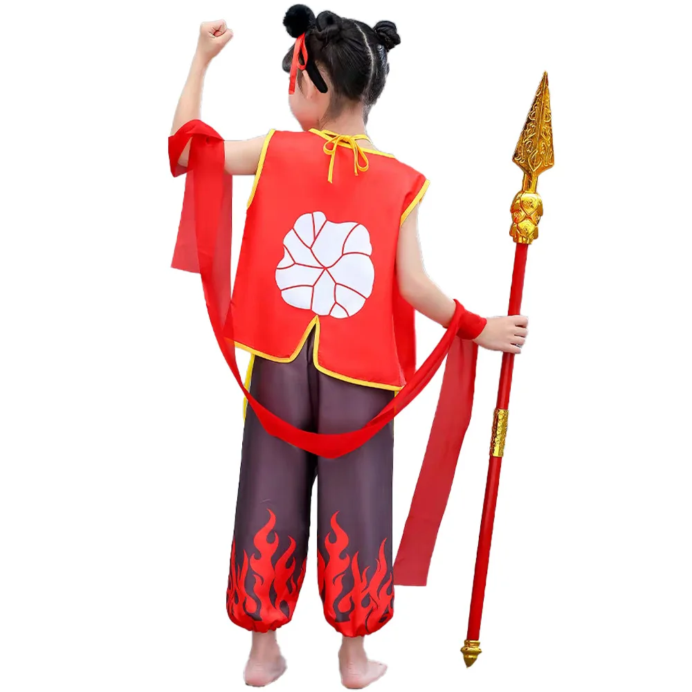 أزياء الهالوين التأثيرية لعيد الأطفال ملابس أداء المسرح Nezha أحفاد شيطان الطفل زي المسرح العرقي