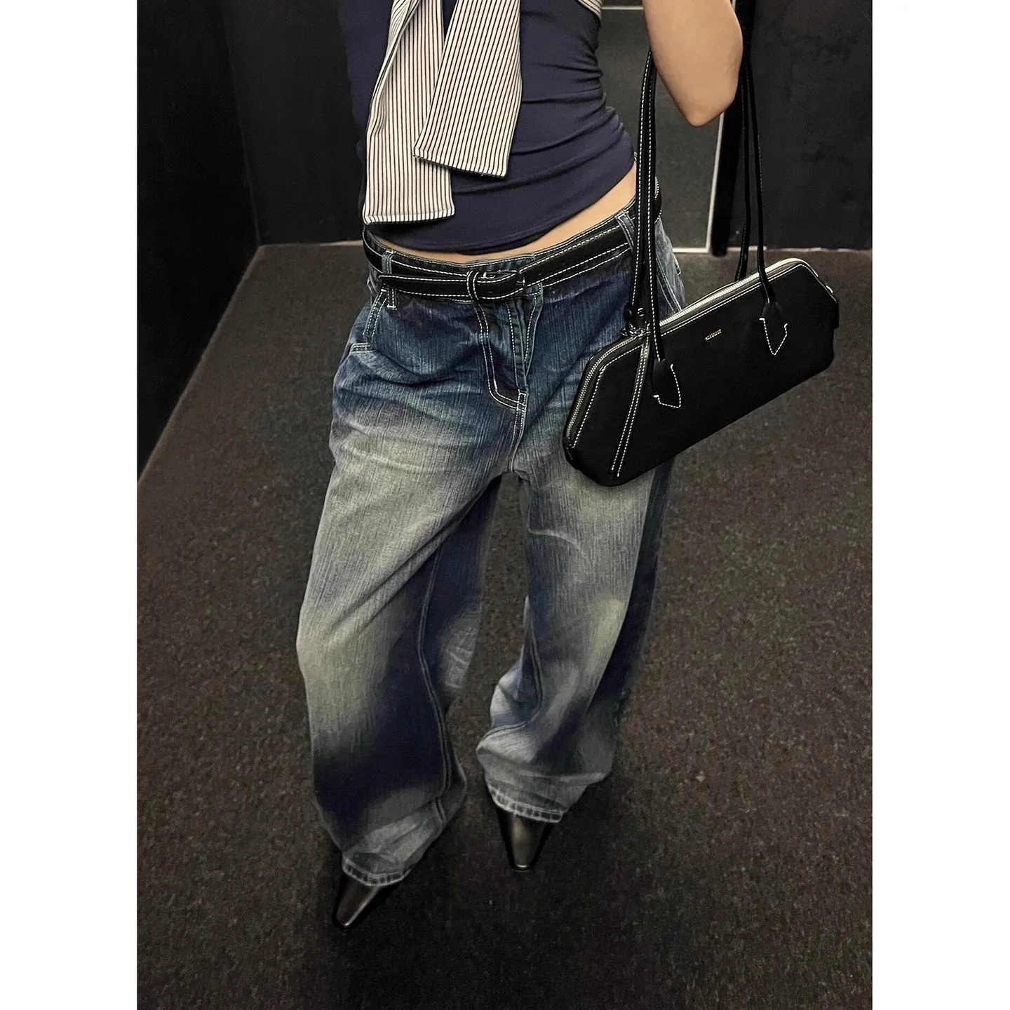 

Широкие джинсовые брюки, свободные ковбойские брюки для мытья полов, мешковатые джинсы для женщин, модные красивые потертые уличные повседневные брюки