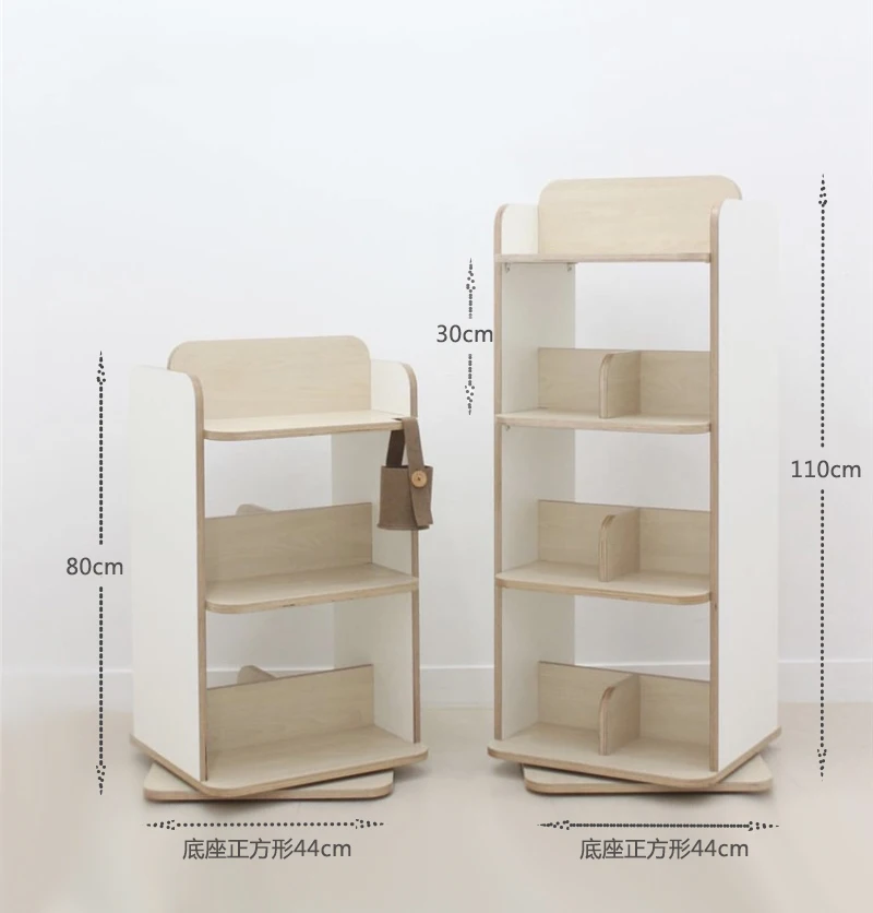 Creative Korea INS Solid Wood 360 Degree Rotating Bookshelf Floor-to-ceiling Household Children's Picture Book Rack