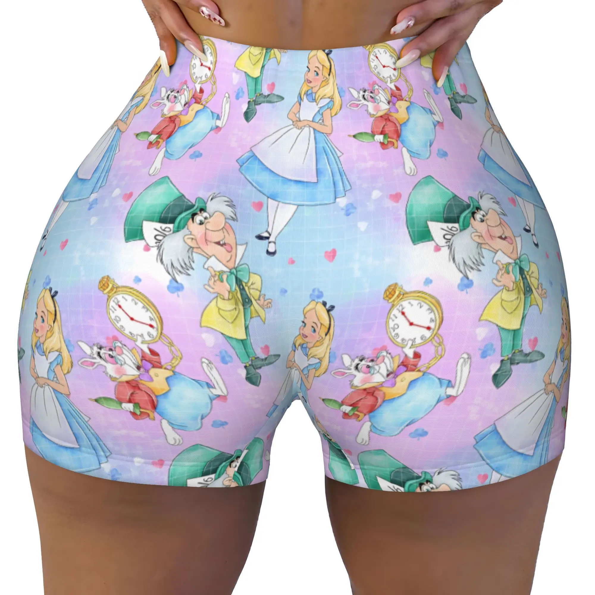 Custom Alices Anime Wonderlandes Workout Shorts for Women Cat Manga Gym Volleyball Running Yoga Shorts